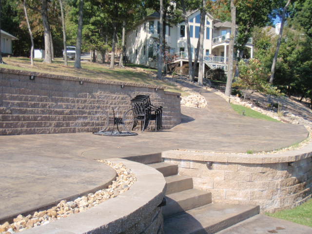 lakefront patio and retaining wall
